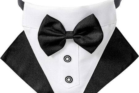 Formal Dog Tuxedo Wedding Pet Bandana Collar with Bow Tie, Adjustable Pet Bowtie Collar Bandana for Large Dog (Large)
