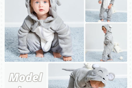 Unisex Baby Animal Costume Winter Autumn Flannel Hooded Romper Cosplay Jumpsuit