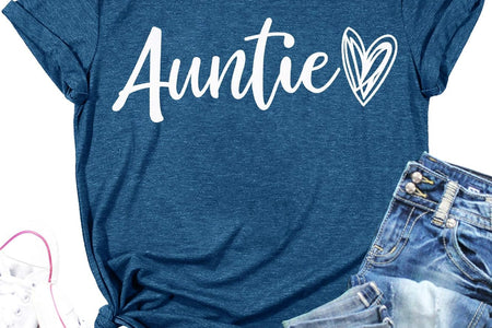 Auntie T Shirt Women Cute Love Heart Print Bless Aunt Tops Tees Casual Short Sleeve Vacation Shirts Tops