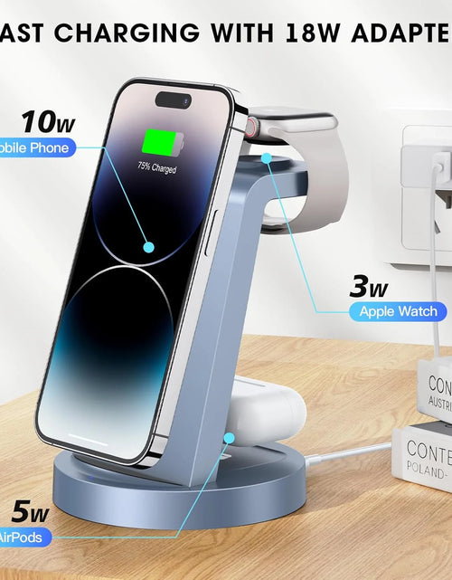Load image into Gallery viewer, Wireless Charger - 3 in 1 Charging Station Compatible for Iphone &amp; Iwatch - Charging Stand Dock for Airpods (Blue)
