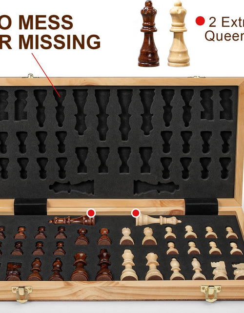 Load image into Gallery viewer, Magnetic Chess Board Set for Adults &amp; Kids, 15" Wooden Folding Chess Boards, Handcrafted Portable Travel Chess Game with Pieces Storage Slots &amp; 2 Extra Queens
