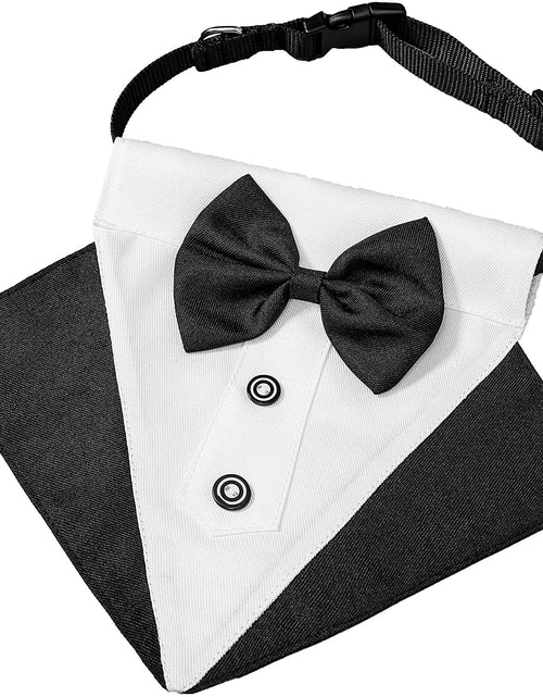 Load image into Gallery viewer, Formal Dog Tuxedo Wedding Pet Bandana Collar with Bow Tie, Adjustable Pet Bowtie Collar Bandana for Large Dog (Large)
